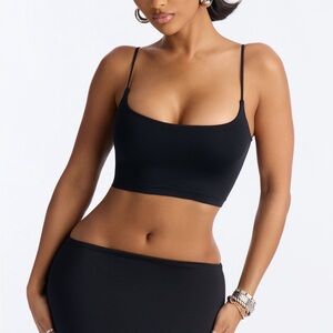 Fashion Nova Black Seamless Smooth Double Lined Crop Top & Micro Hot Shorts Set